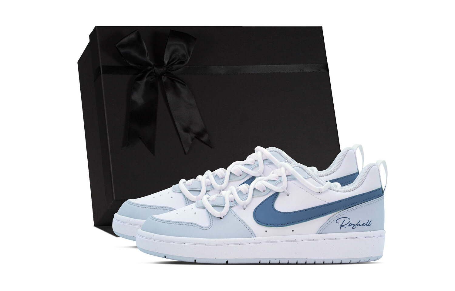 

Кроссовки Nike Court Borough Skateboard Shoes Women's Low-Top White Blue, Синий, Кроссовки Nike Court Borough Skateboard Shoes Women's Low-Top White Blue