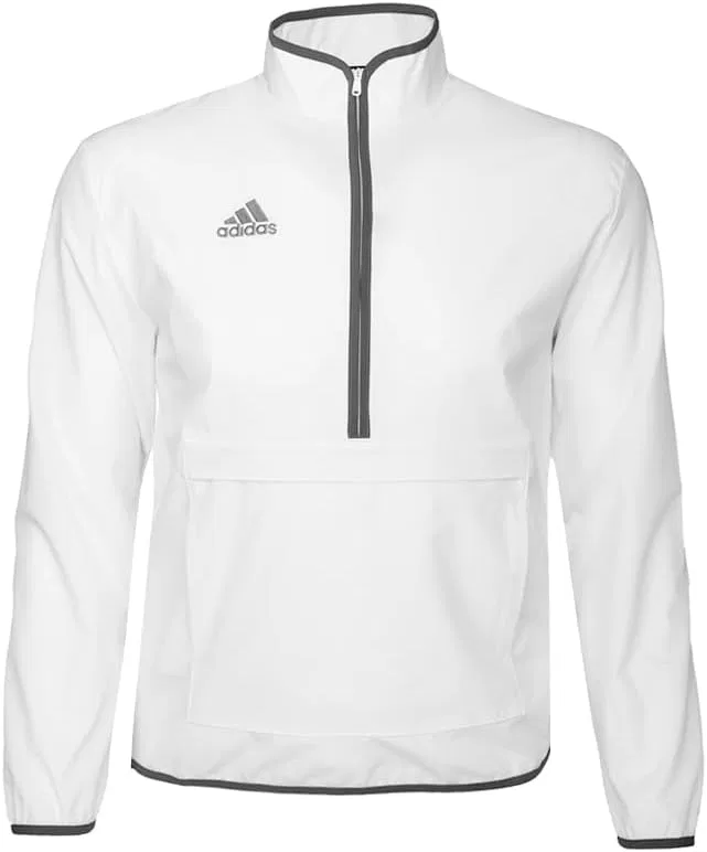 Мужская спортивная повседневная футболка adidas Coach с длинным рукавом и застежкой-молнией до середины груди - белая