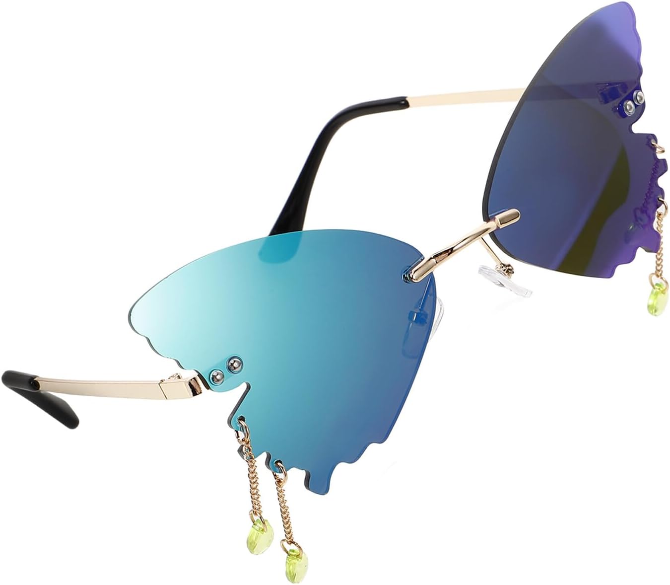 

Женские солнцезащитные очки-бабочки, без оправы, изумрудные линзы, золотая оправа, модные очки в уличном стиле, защита от УФ-излучения, аксессуары для вечеринок Holibanna, Multi