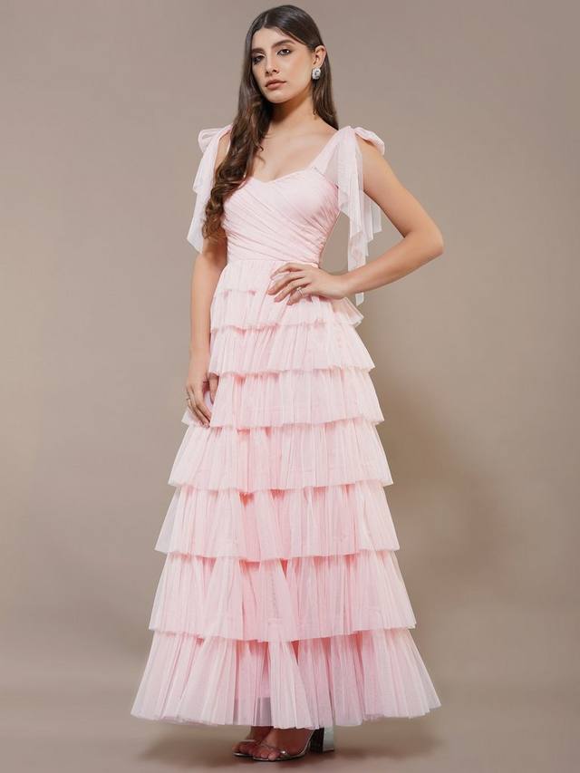 

Многоярусное платье макси из тюля офелия Lace & Beads, розовый