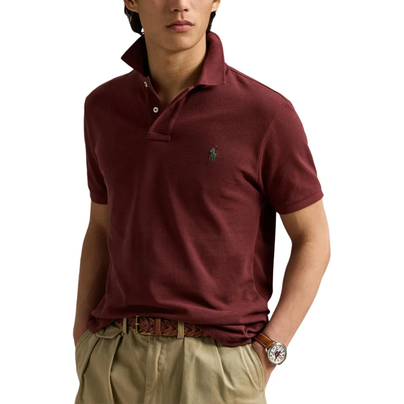 Поло с сетчатой текстурой Polo Ralph Lauren бордовый — фото 4