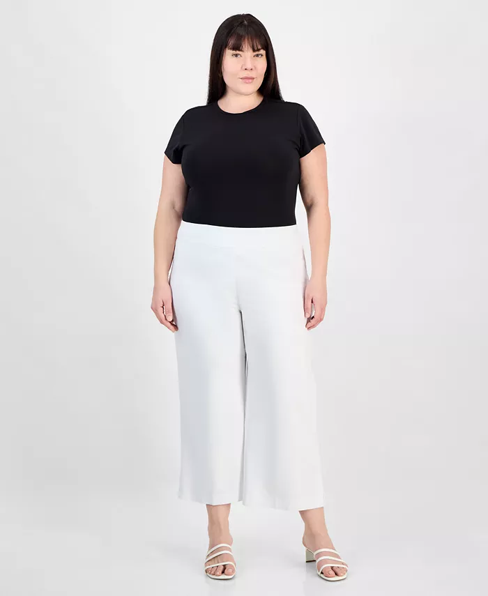 

Укороченные брюки на резинке больших размеров JM Collection, белый