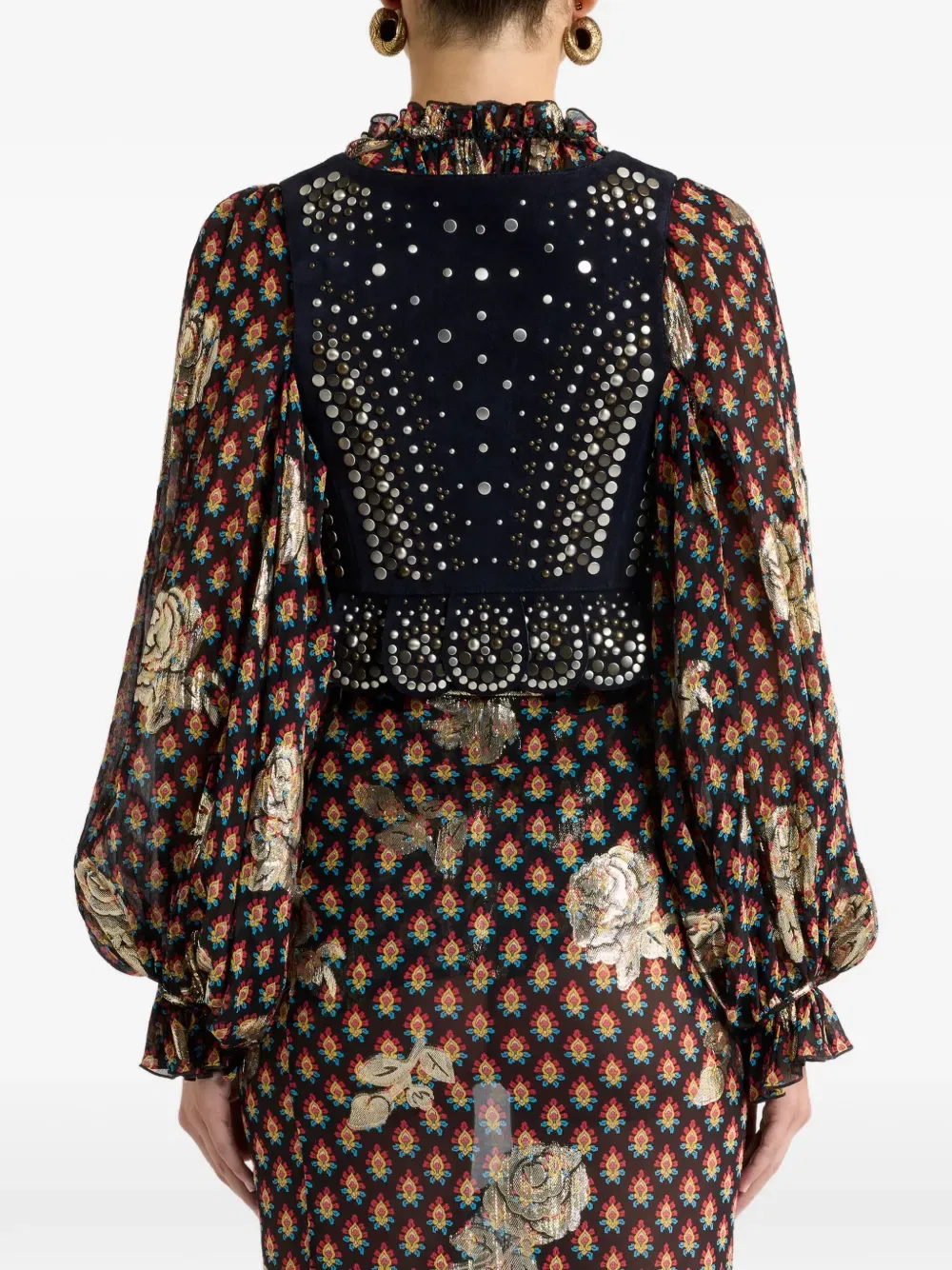 Кожаный жилет с заклепками Etro, синий — фото 4