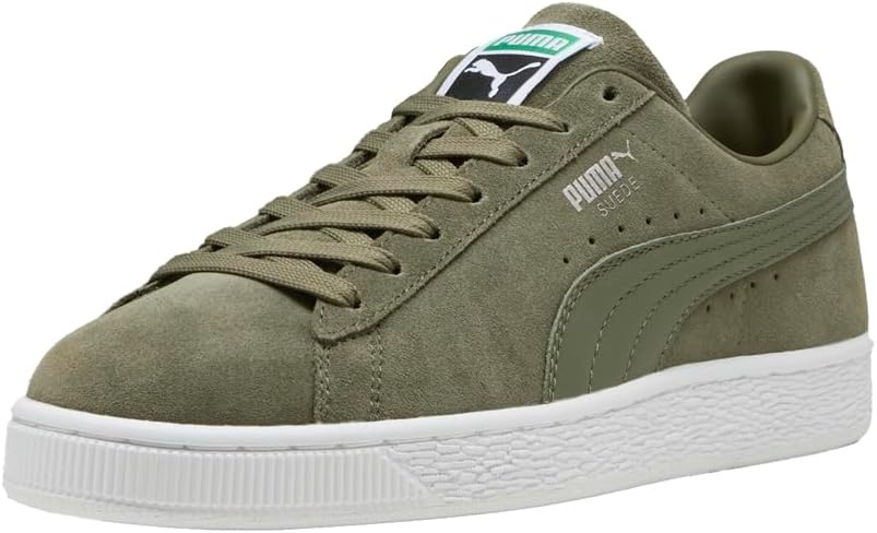 Мужские замшевые классические кроссовки PUMA с шнуровкой - повседневные, зеленые — фото 2