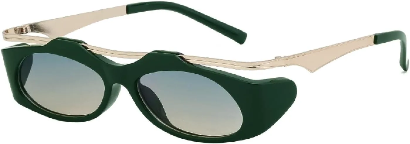 

Винтажные солнцезащитные очки в маленькой овальной оправе для женщин, роскошные, в стиле металлик-панк, с защитой от УФ-излучения UV400 TOIPASTN, C6goldgreenyellow