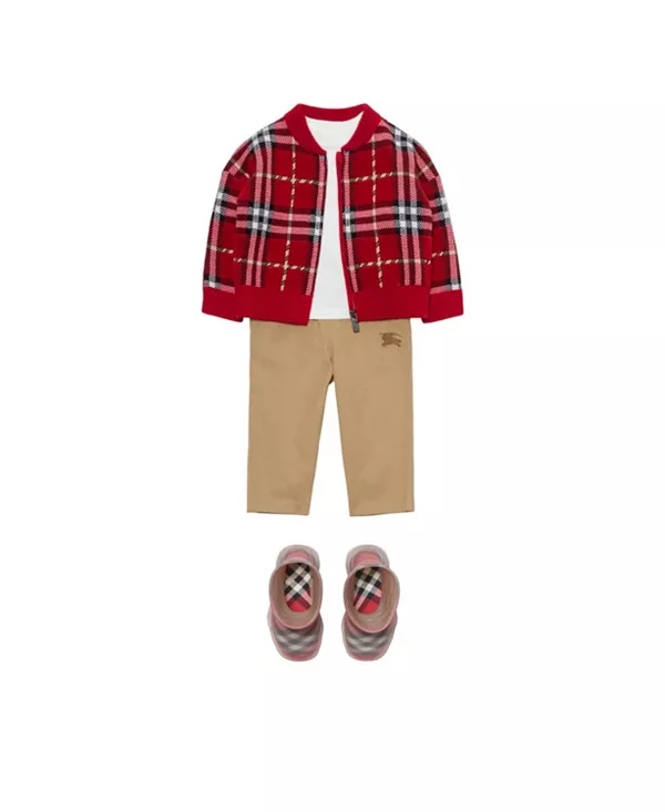 Детская шерстяная куртка-бомбер в клетку. Burberry, красный — фото 2