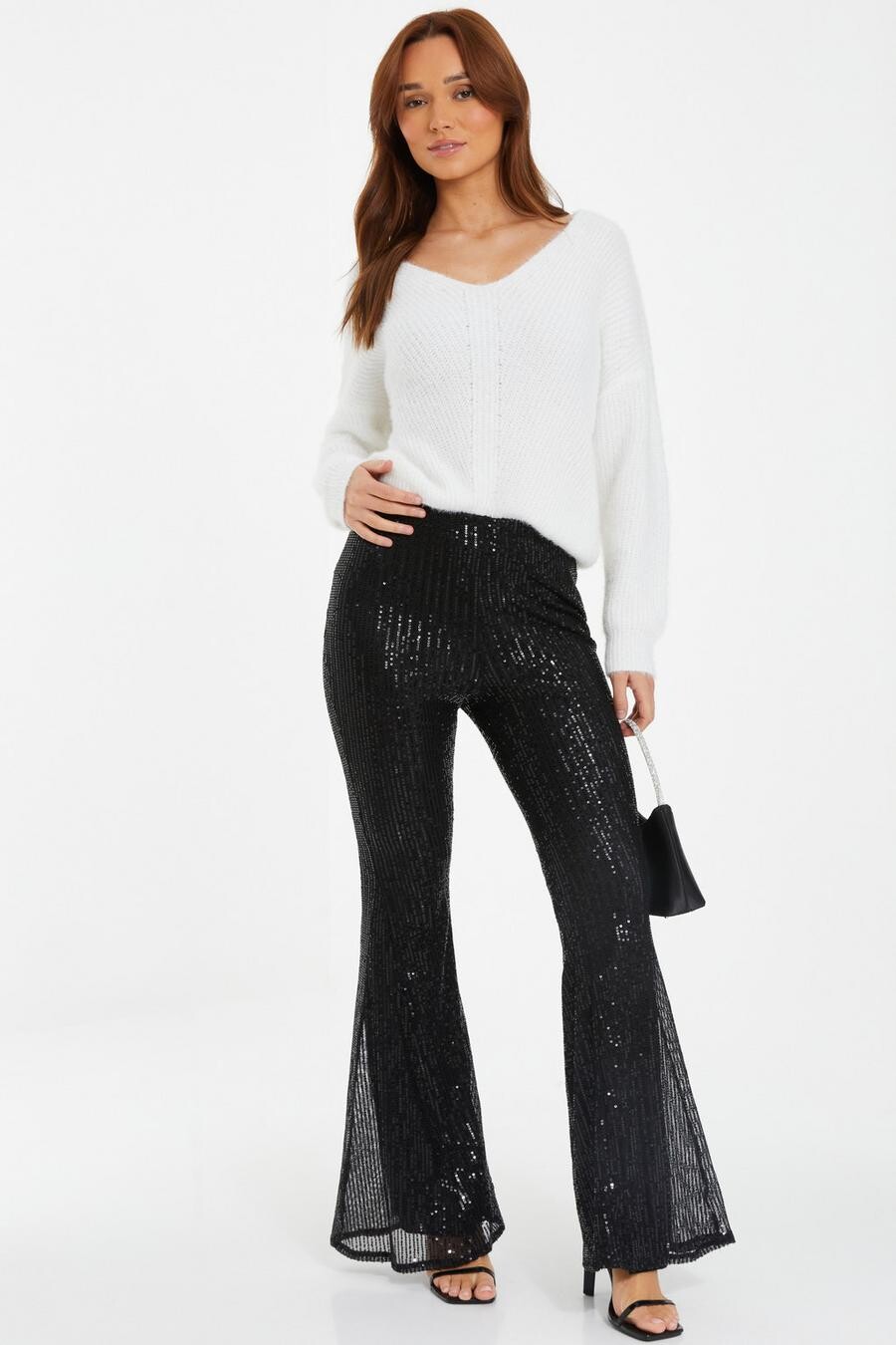 

Черные брюки-палаццо с пайетками QUIZ Clothing