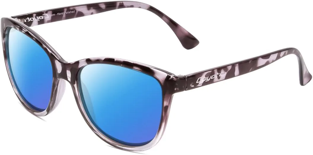 

Дизайнерские поляризованные солнцезащитные очки Coyote Raven в фиолетово-черепаховой коричнево-синей оправе, Purple Tortoise Brown Frame/Blue Mirror Lens