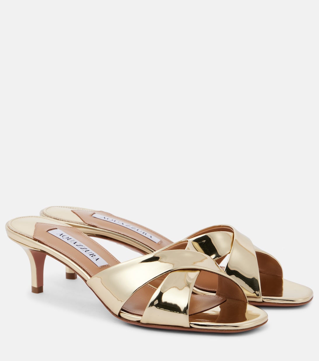 Мюли Divine 50 из зеркальной кожи Aquazzura, Soft Gold