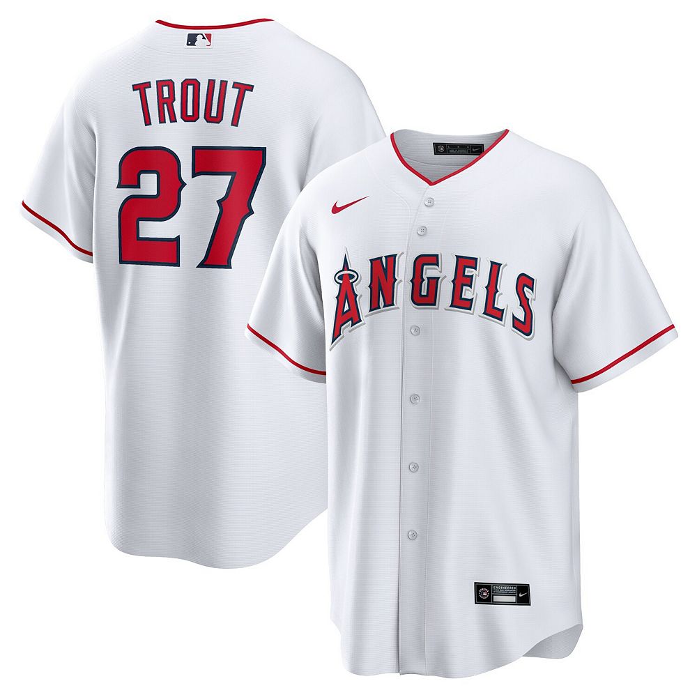 

Мужская белая домашняя футболка Nike Mike Trout Los Angeles Angels с именем игрока, цвет Ang White