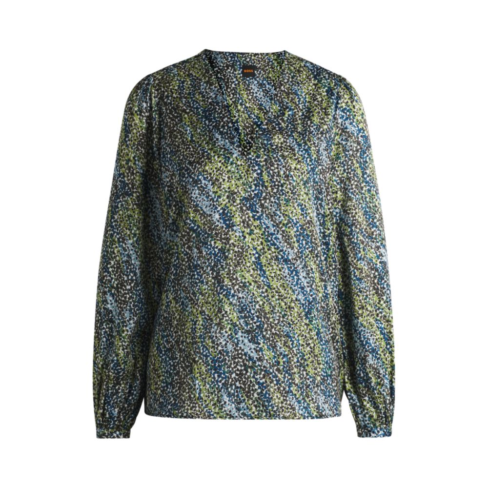 

Блузка прямого кроя с V-образным вырезом из набивного атласа BOSS, цвет patterned