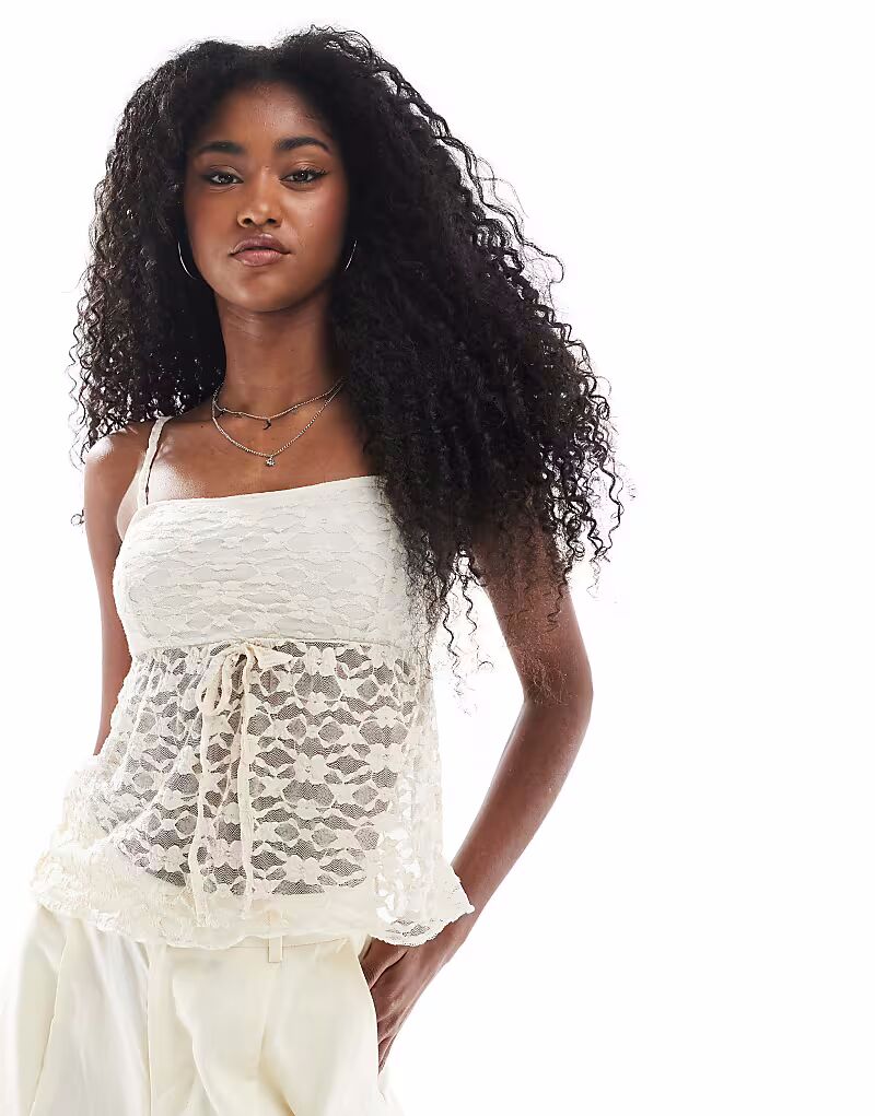 

Топ Miss Selfridge с кружевным бантом и баской, светло-бежевый