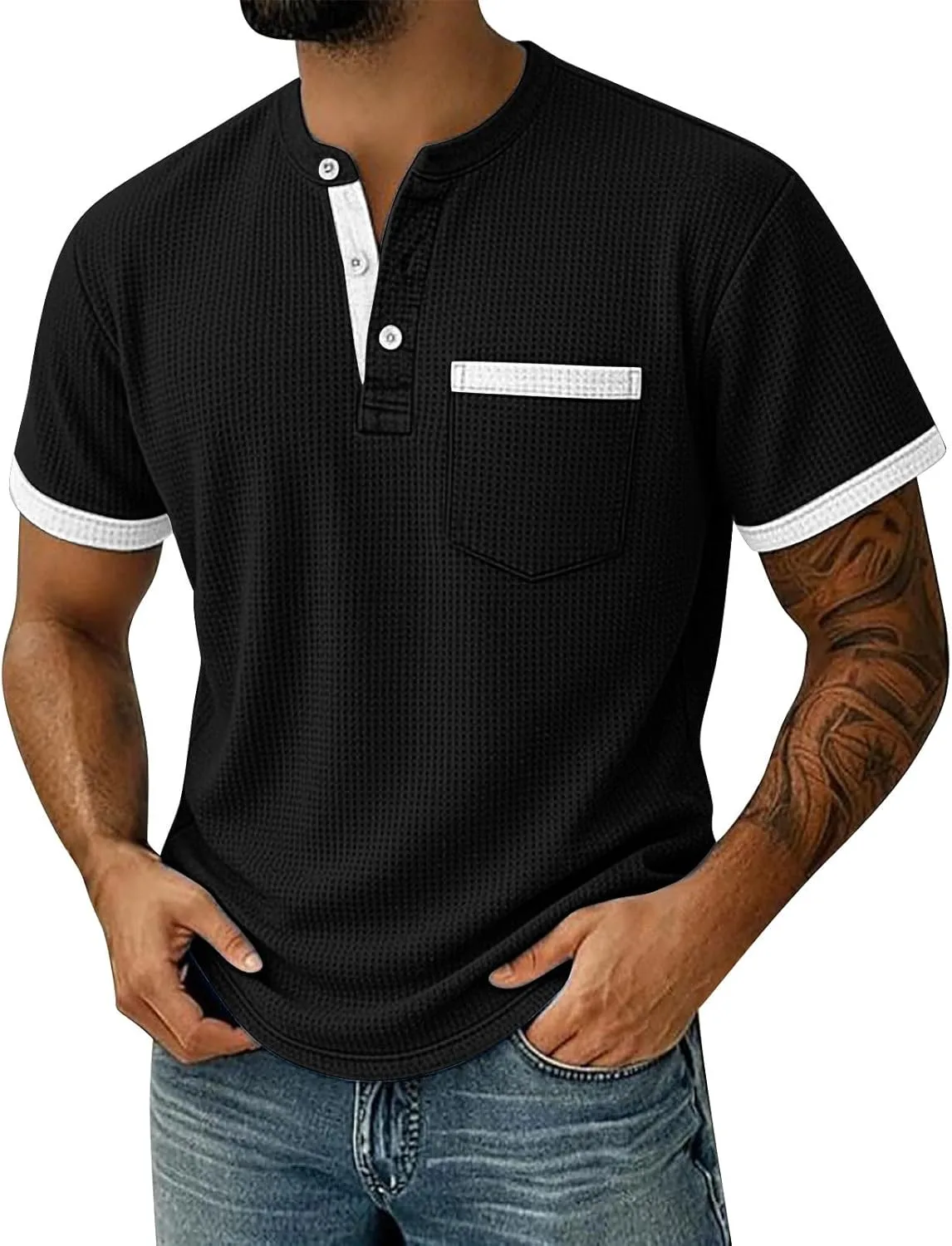 

Мужская футболка-хенли с коротким рукавом и пуговицами