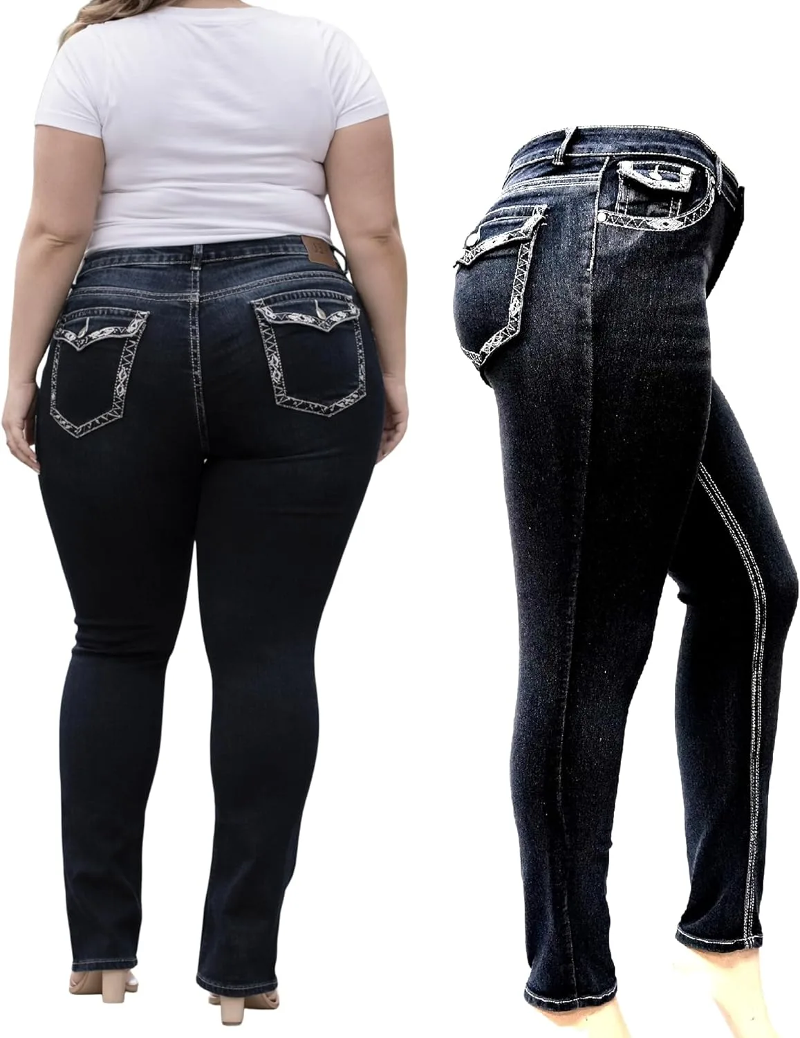 

Jack David Women's Plus Size Stretch Black Denim Jeans Skinny Leg N595B Flap Pocket Jack David 1826 Jeans