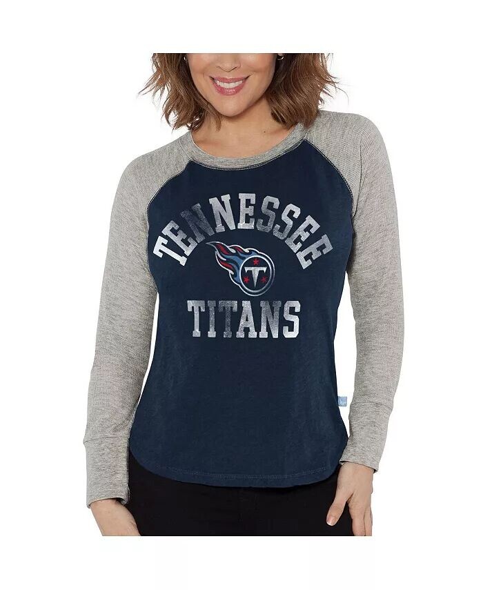 

Женская темно-синяя, серо-лиловая состаренная футболка Tennessee Titans с длинным рукавом и вафельным узором реглан G-III 4Her by Carl Banks