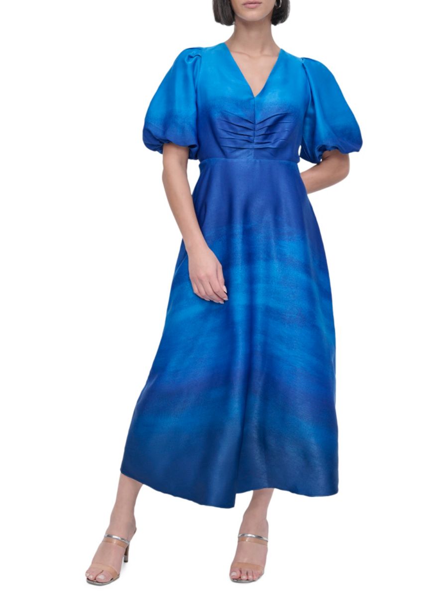 

Атласное платье миди с рукавами-фонариками DKNY, цвет Corn Flower Ombre