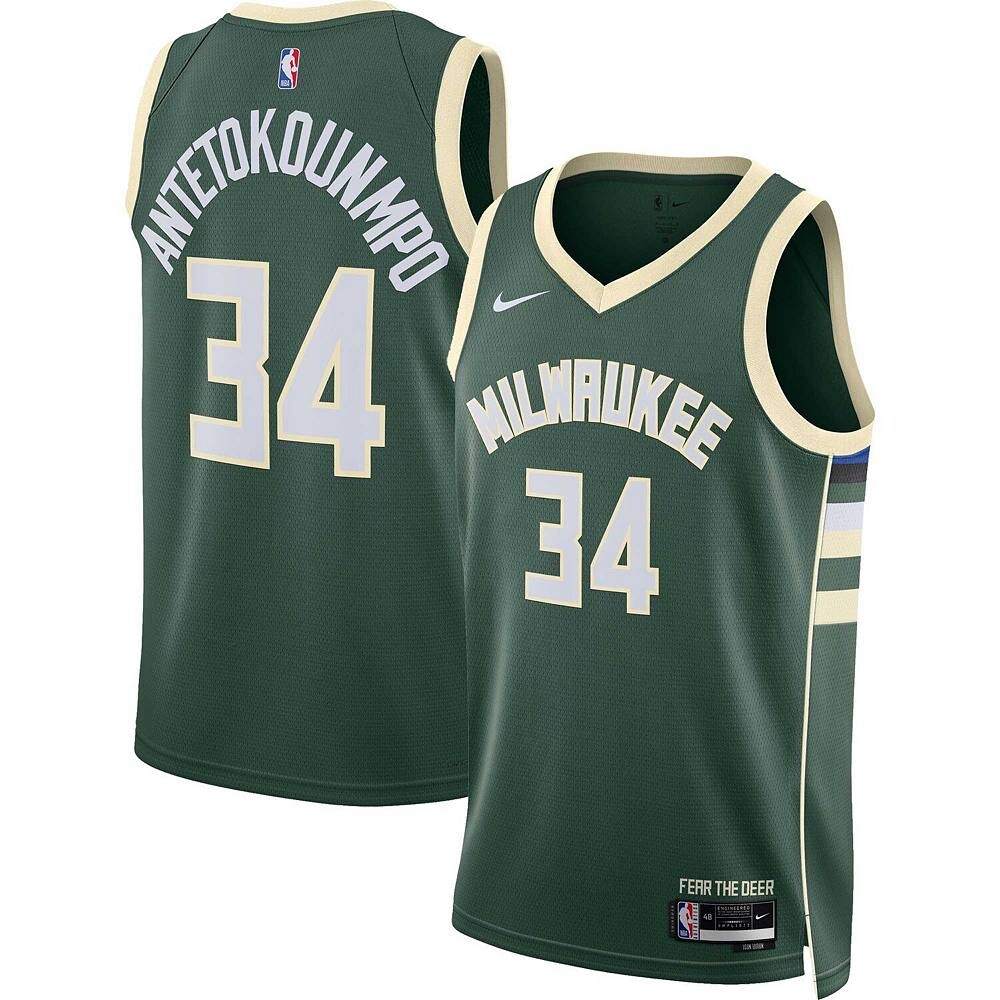 Джерси унисекс Nike Giannis Antetokounmpo Hunter Green Milwaukee Bucks Swingman — Icon Edition, цвет Buk Multi — фото 2