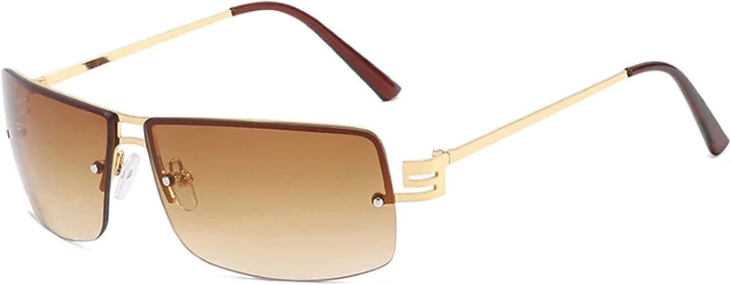 

Солнцезащитные очки без оправы в стиле панк, популярные женские и мужские, металлические солнцезащитные очки для женщин и мужчин, летние, для путешествий, защита от УФ-излучения UV400 TKKTLLT, Gold Gradient Tea