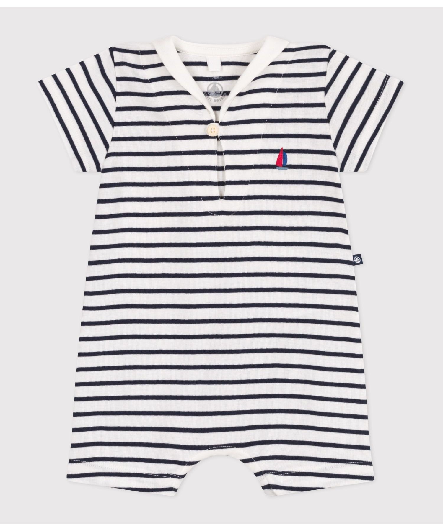 Короткий комбинезон Petit Bateau, Off-white/Navy — фото 2