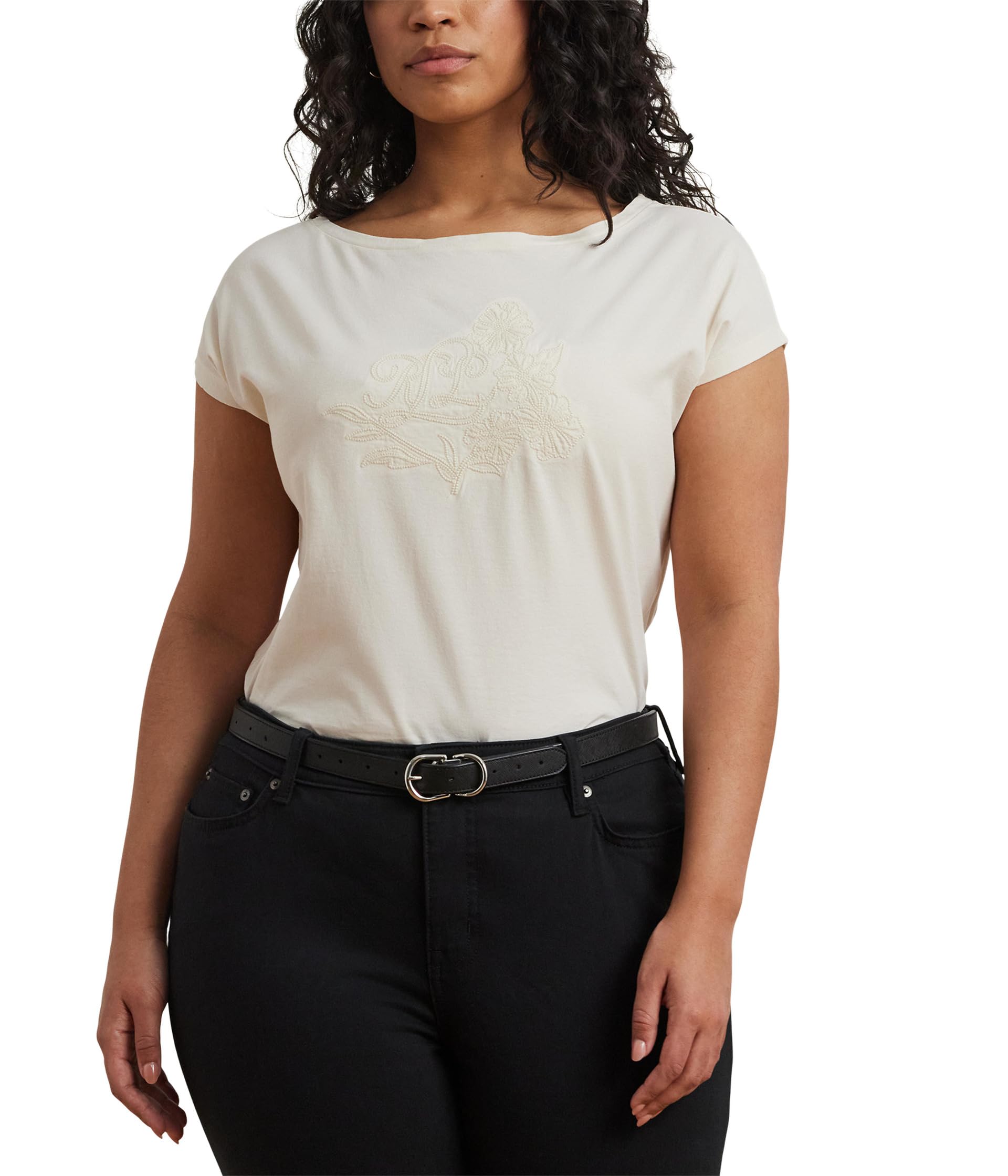 

Футболка Lauren Ralph Lauren Plus Size Grieta Short, цвет Mascarpone Cream