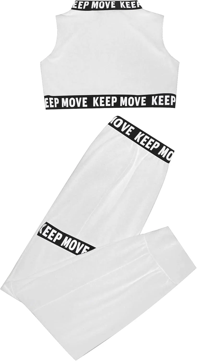 Детский спортивный костюм с принтом Moggemol, топ и леггинсы, White Sleeveless — фото 4