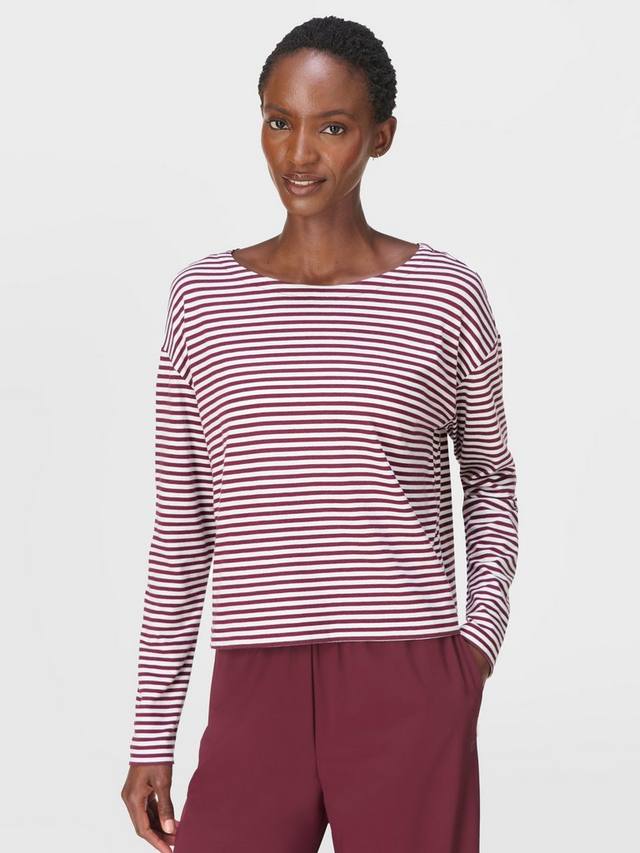 

Хлопковая футболка с длинными рукавами и круглым вырезом в полоску Sweaty Betty, Lily White/Garnet Red
