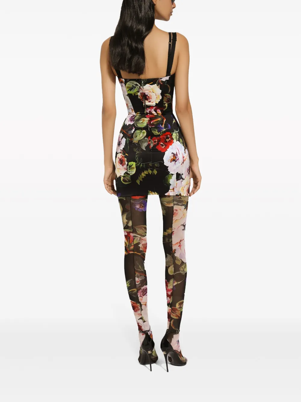 Платье с цветочным принтом DOLCE & GABBANA, черный — фото 4