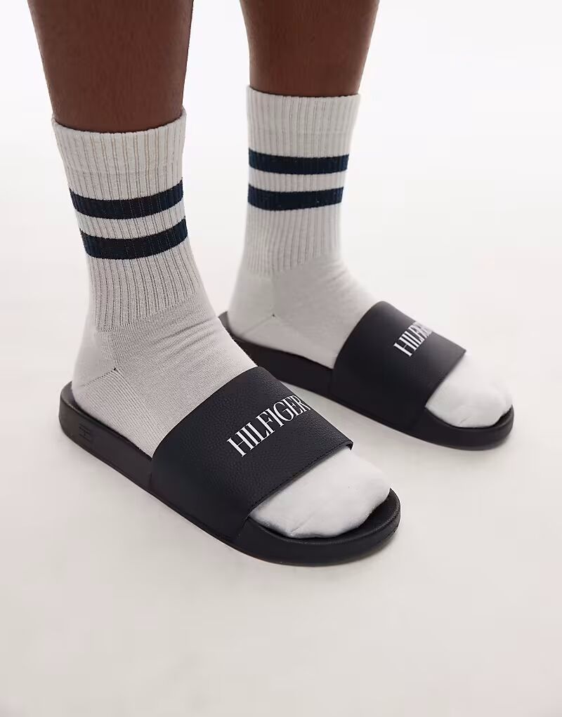 

Шлепанцы с логотипом Tommy Hilfiger темно-синего цвета