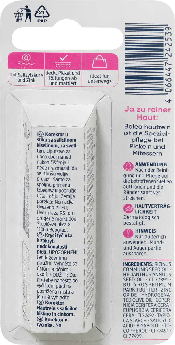 Консилер для прыщей Skin Clean Color 10 Светлый тон кожи 4,5 г Balea — фото 3
