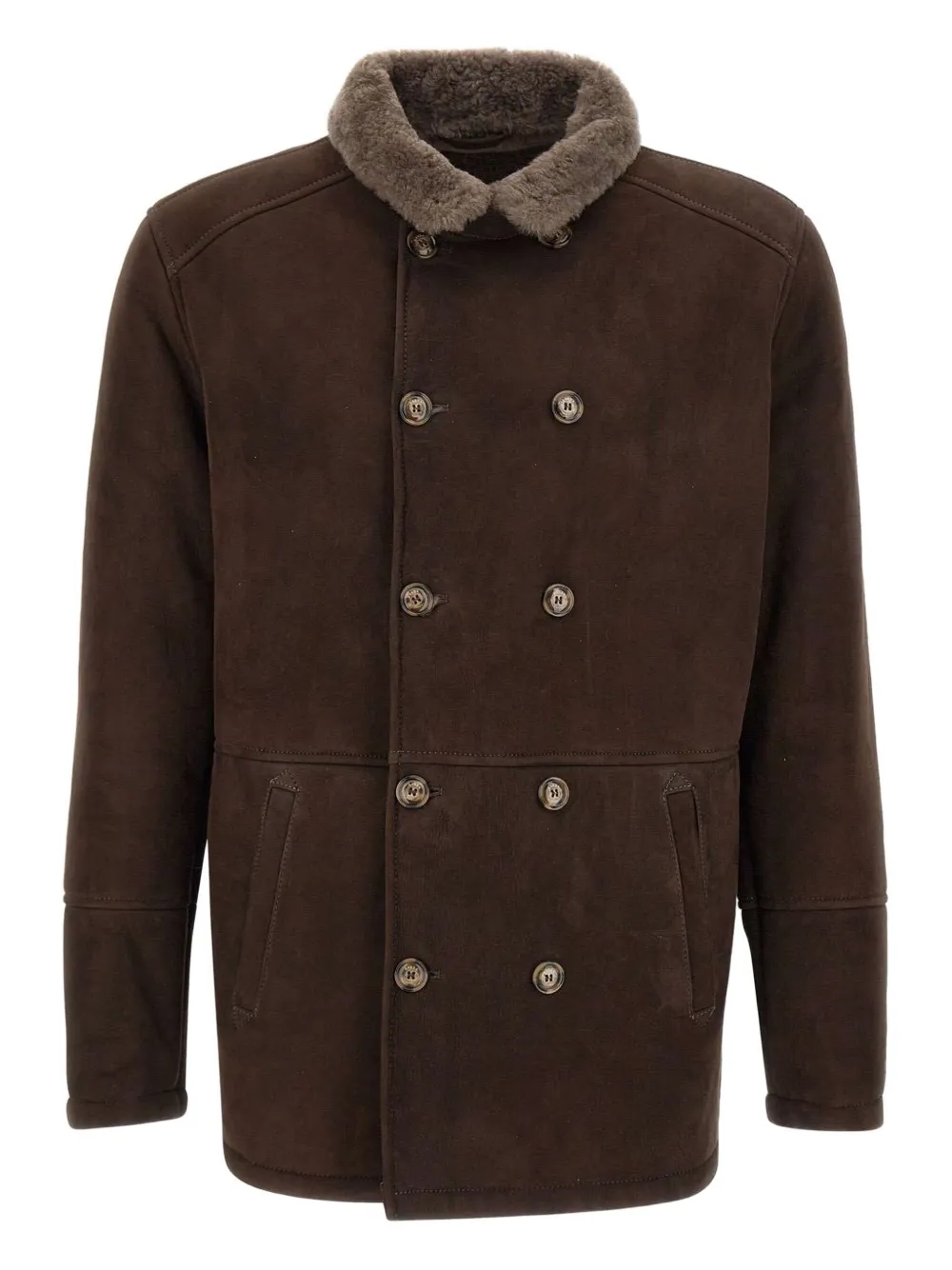 

Двубортная куртка с воротником из овчины Barba, коричневый
