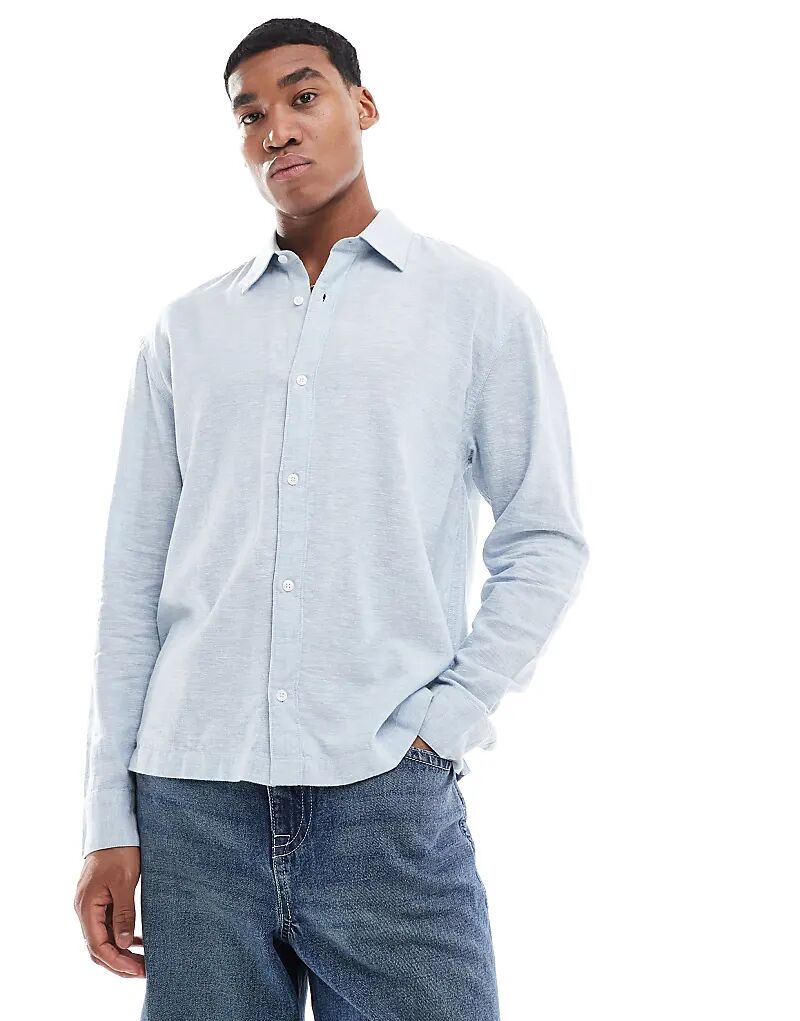 

Льняная рубашка на пуговицах синего цвета Hollister