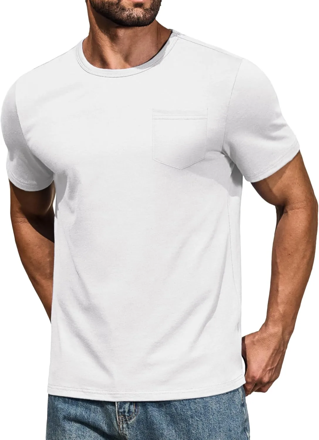 

COOFANDY мужская хлопковая футболка с карманом, мягкая, с круглым вырезом, эластичная, простая, повседневная, с короткими рукавами, летняя базовая модель
