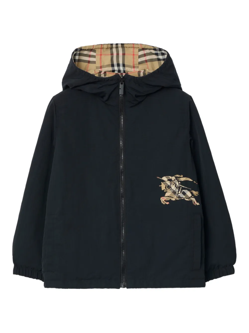 Двусторонняя куртка с капюшоном и клетчатым узором Burberry Kids, бежевый — фото 2