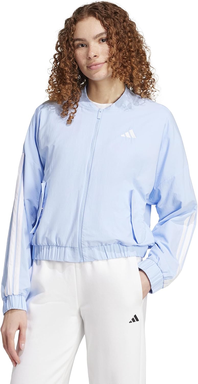 Женский бомбер Adidas Originals с тремя полосками, синий/белый — фото 2