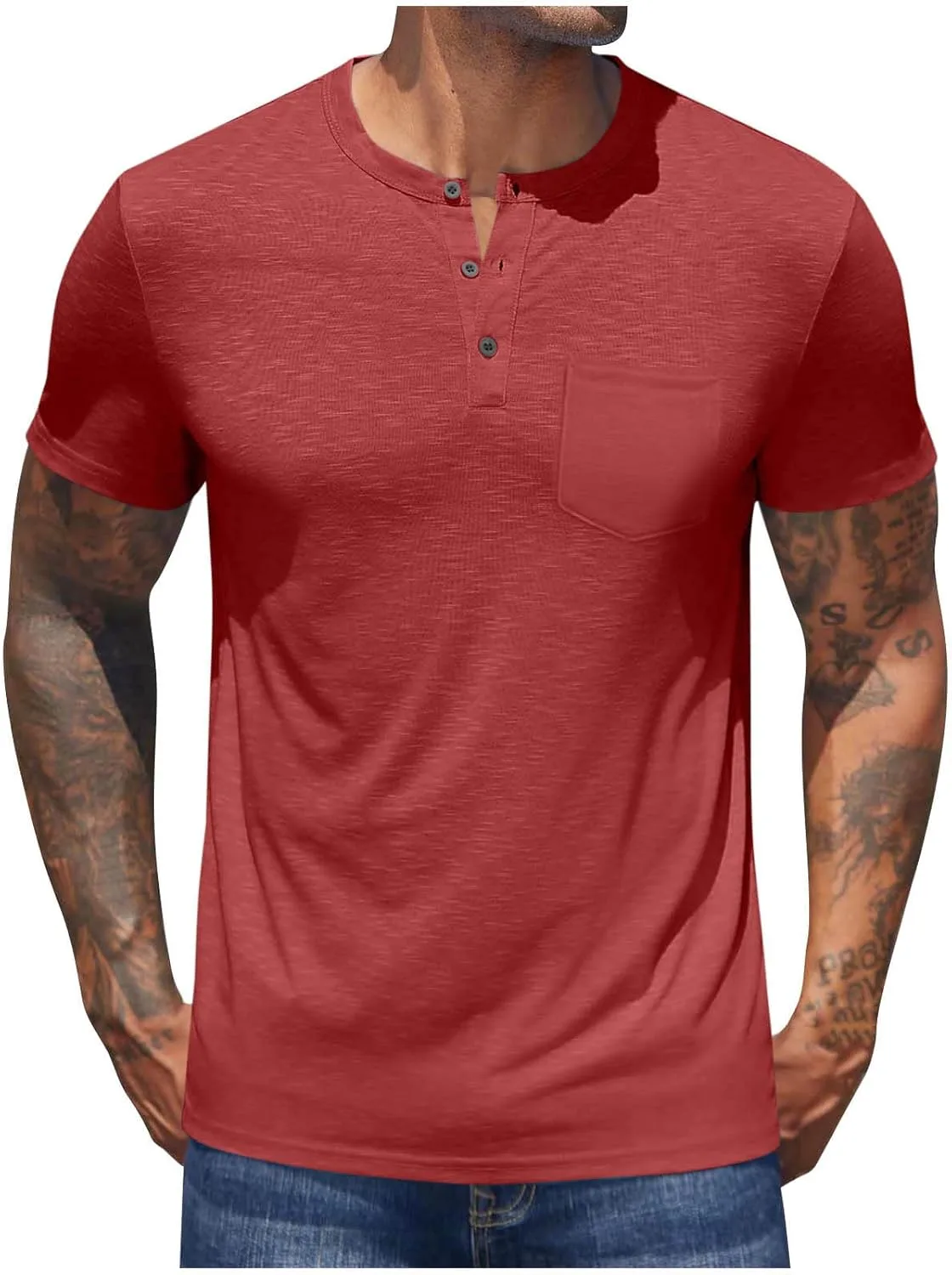 

Мужская футболка Henley с коротким рукавом и карманом