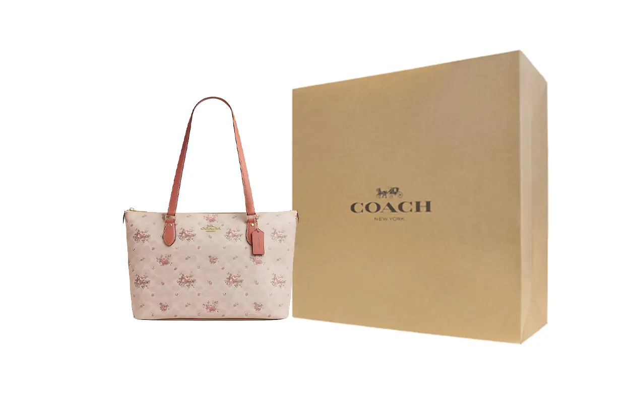 

Женская сумка-шоппер, сумка через плечо, сумка из канваса с покрытием Gallery Signature, размер Large, золотисто-песочный цвет Coach, gift box set (basic set+желтый box)