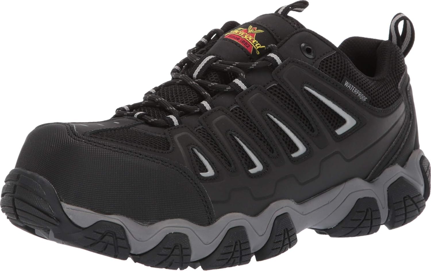 

Защитные кроссовки Thorogood Crosstrex с водонепроницаемой отделкой для мужчин - легкая высококачественная кожа и сетка с удобной стелькой и противоскользящей подошвой; соответствуют стандарту ASTM, черный/серый