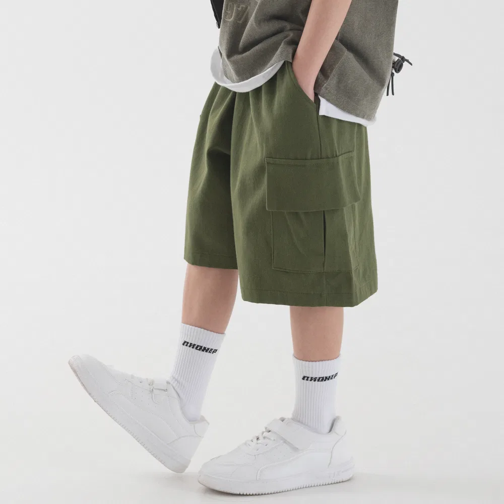 Детские хлопковые шорты-карго Bio Cotton цвета хаки от Pianer — фото 3