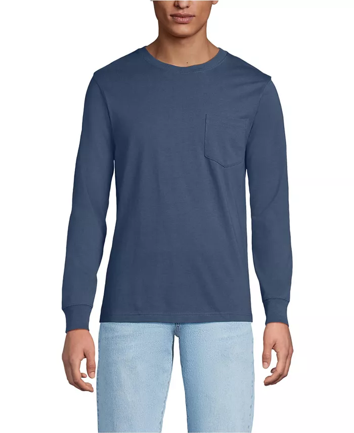 

Мужская футболка Super-T с длинными рукавами и карманом Lands' End, синий