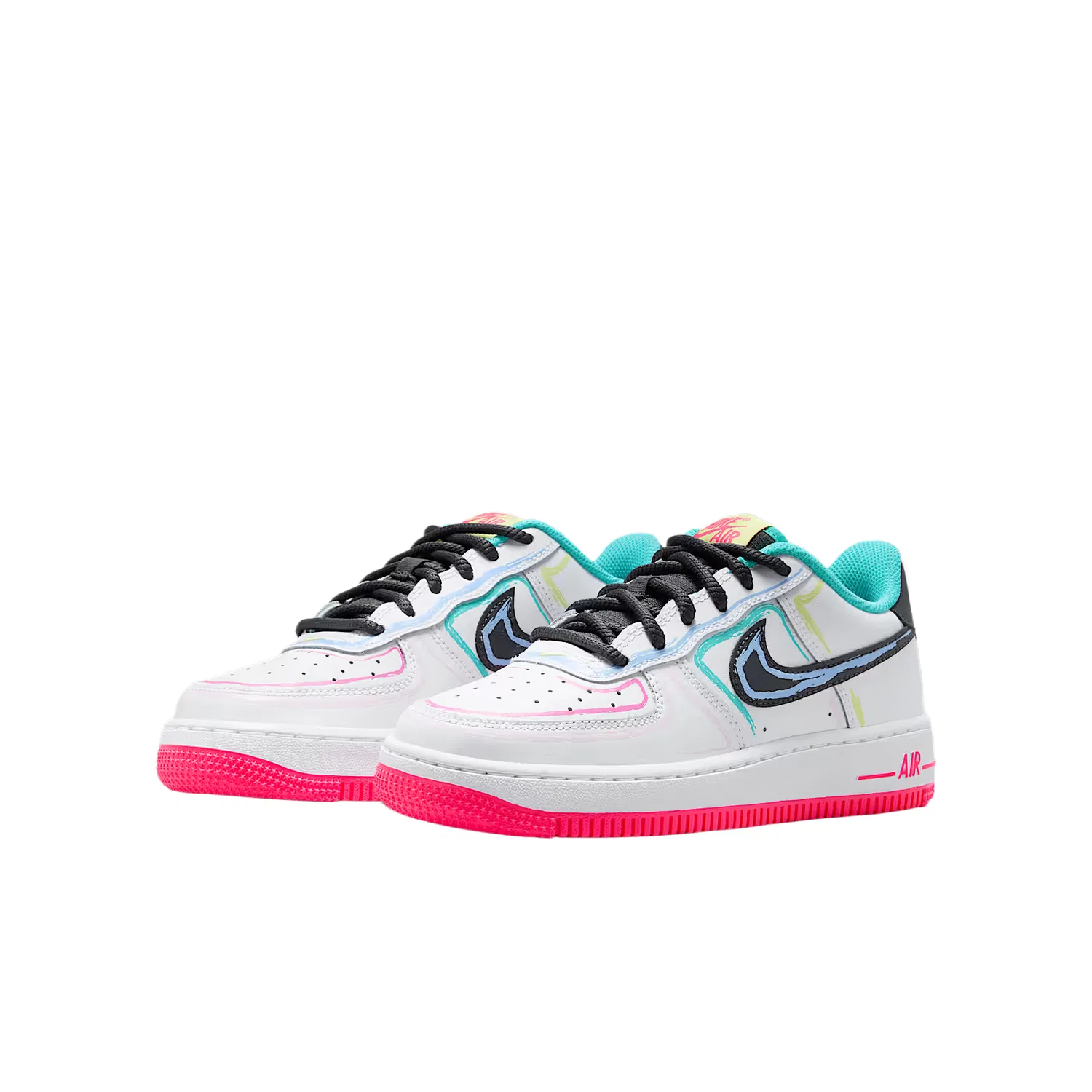 Кроссовки Air Force 1 Synthetic Leather, Leather Low top Skateboard Shoes Kids' Nike, White/Transparent Pink/Cactus Green/Coal Black — фото 3
