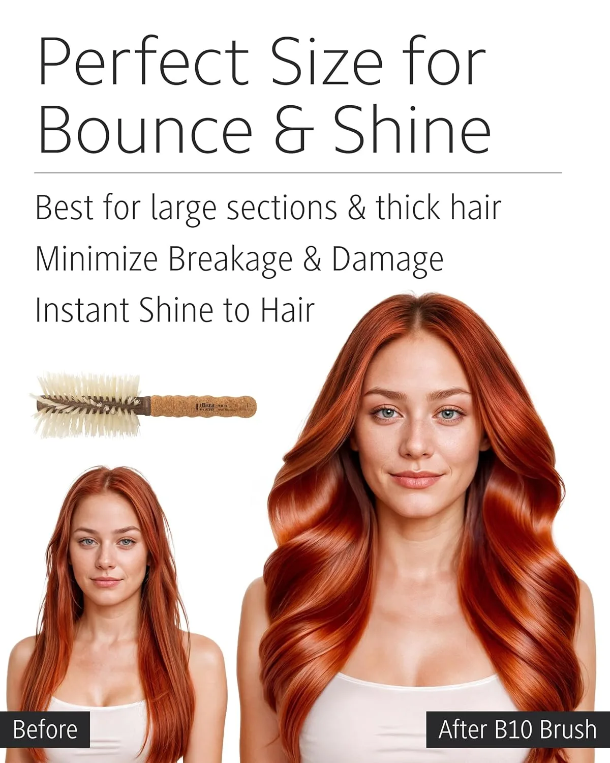 Круглая щетка для волос Ibiza Hair с щетиной из кабаньей щетины (серия B) | Светлая щетина, пробковая ручка | Идеально подходит для окрашенных и тонких волос | Придает текстуру и блеск B10, 80 мм — фото 4