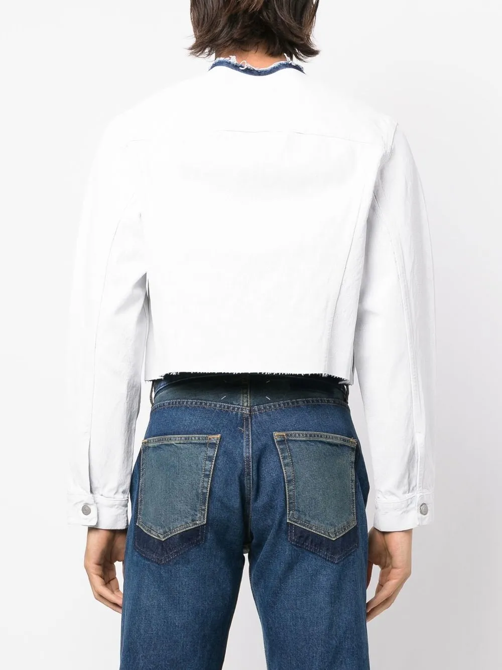 Укороченная джинсовая куртка без воротника MAISON MARGIELA, белый — фото 4