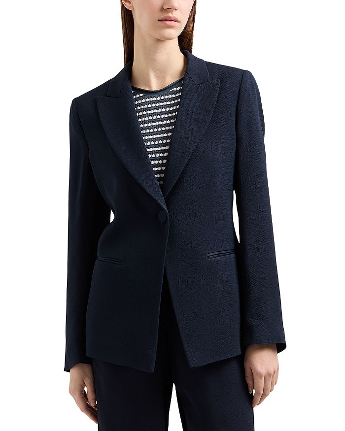 

Однобортный блейзер с тоновой шевронной клеткой Emporio Armani, синий