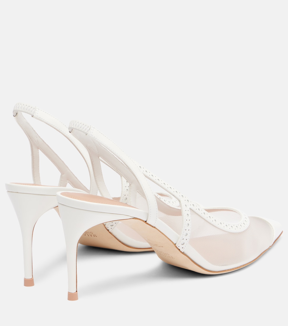 Туфли-лодочки Aubrey 70 с сетчатыми вставками и ремешком на пятке Malone Souliers, White\White — фото 2