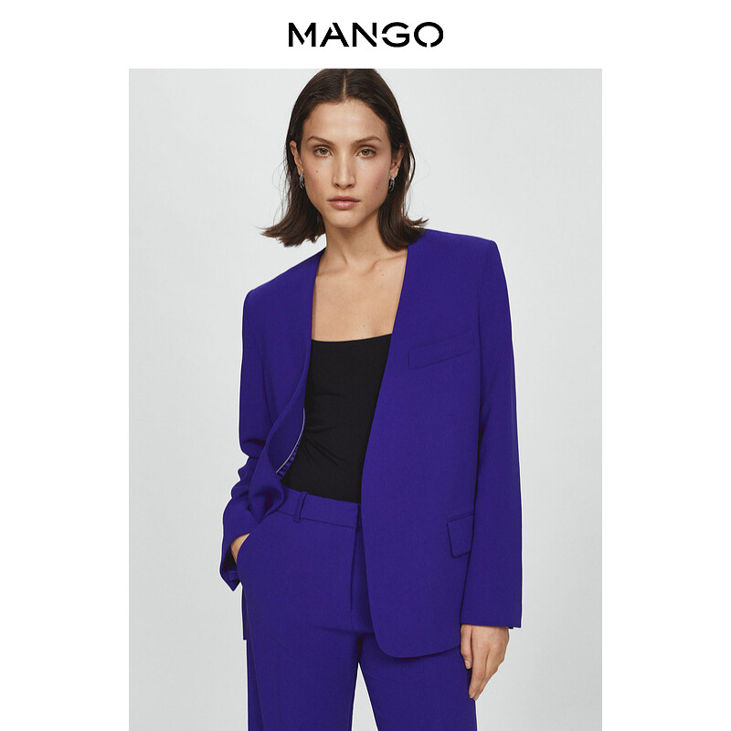 

Женский пиджак Mango с V-образным вырезом без воротника, синий