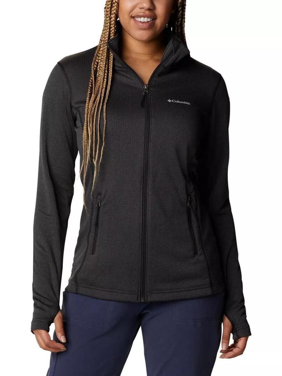 

COLUMBIA Флисовый пуловер с сетчатым принтом в виде парка, с застежкой-молнией на всю длину, женский, черный