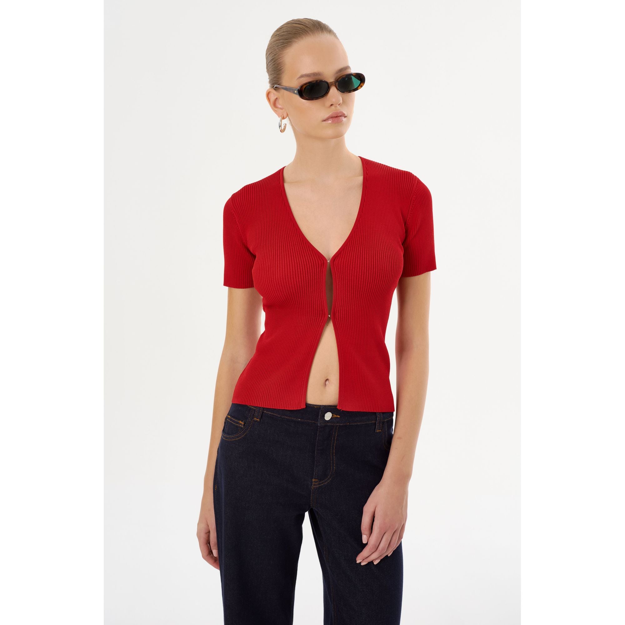 

Топ с короткими рукавами из ребристого трикотажа Aurelie Lamarque, красный