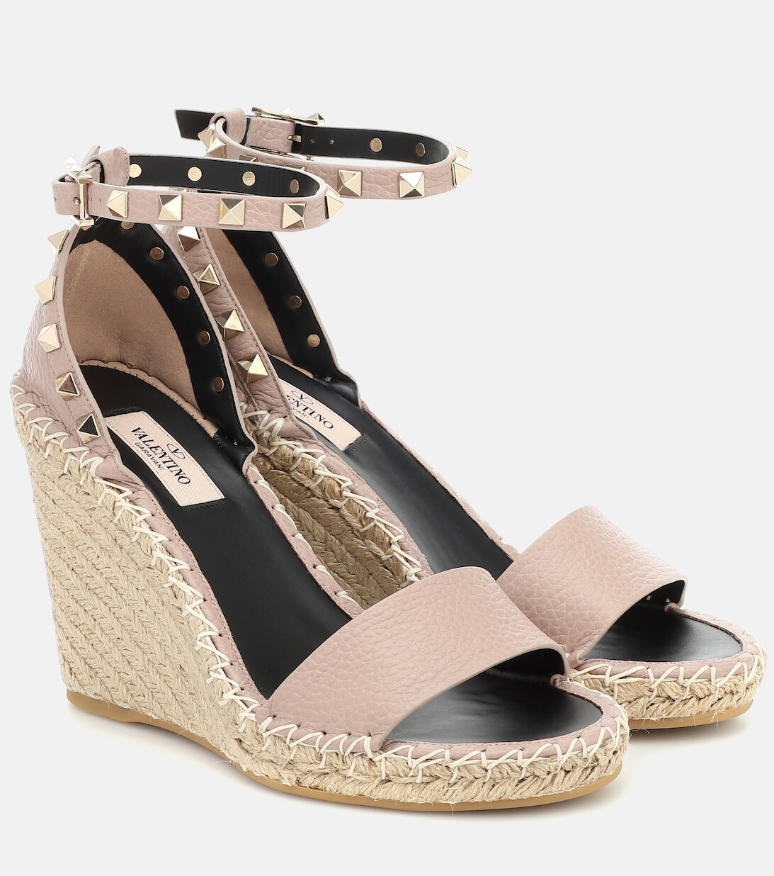 Valentino Garavani Rockstud Двойные кожаные эспадрильи на танкетке Valentino Garavani, розовый