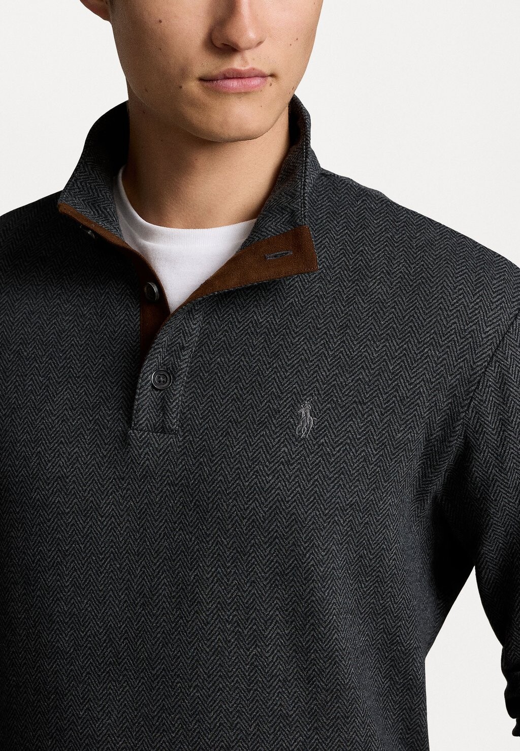 

Топ с длинными рукавами HERRINGBONE PRINT LUXURY JERSEY PULLOVER Polo Ralph Lauren, темно-серый