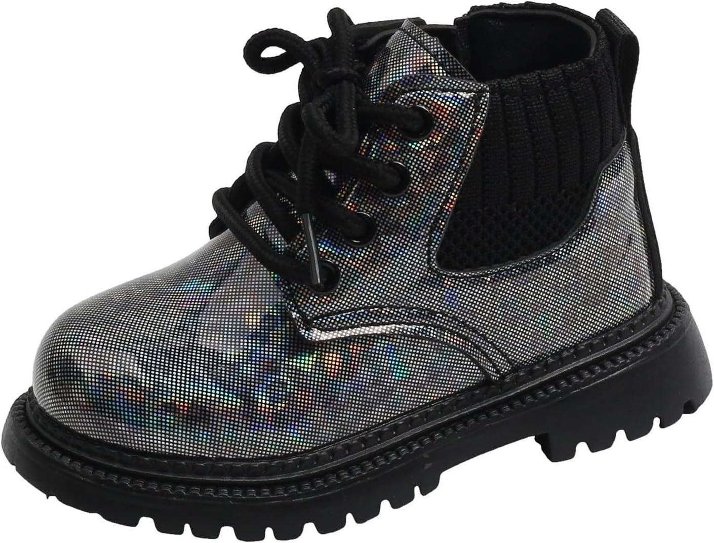 

Детские блестящие ботильоны IWIHMIV для девочек с боковой молнией, уличные повседневные, противоскользящие, удобные праздничные ботинки для малышей, Black